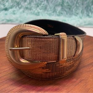 Vintage genuine leather and metallic silver gold tone belt size small
